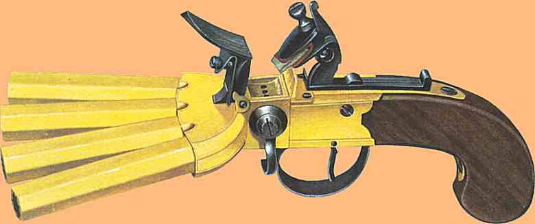 duck's foot pistol with brass barrels
