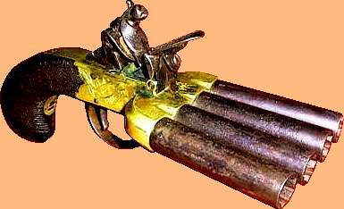 Damascus four barreled, rifled duck's foot pistol by ?? Date??