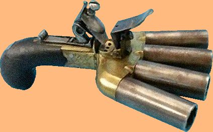 Duckfoot pistol with two inch barrels in .52 calibre